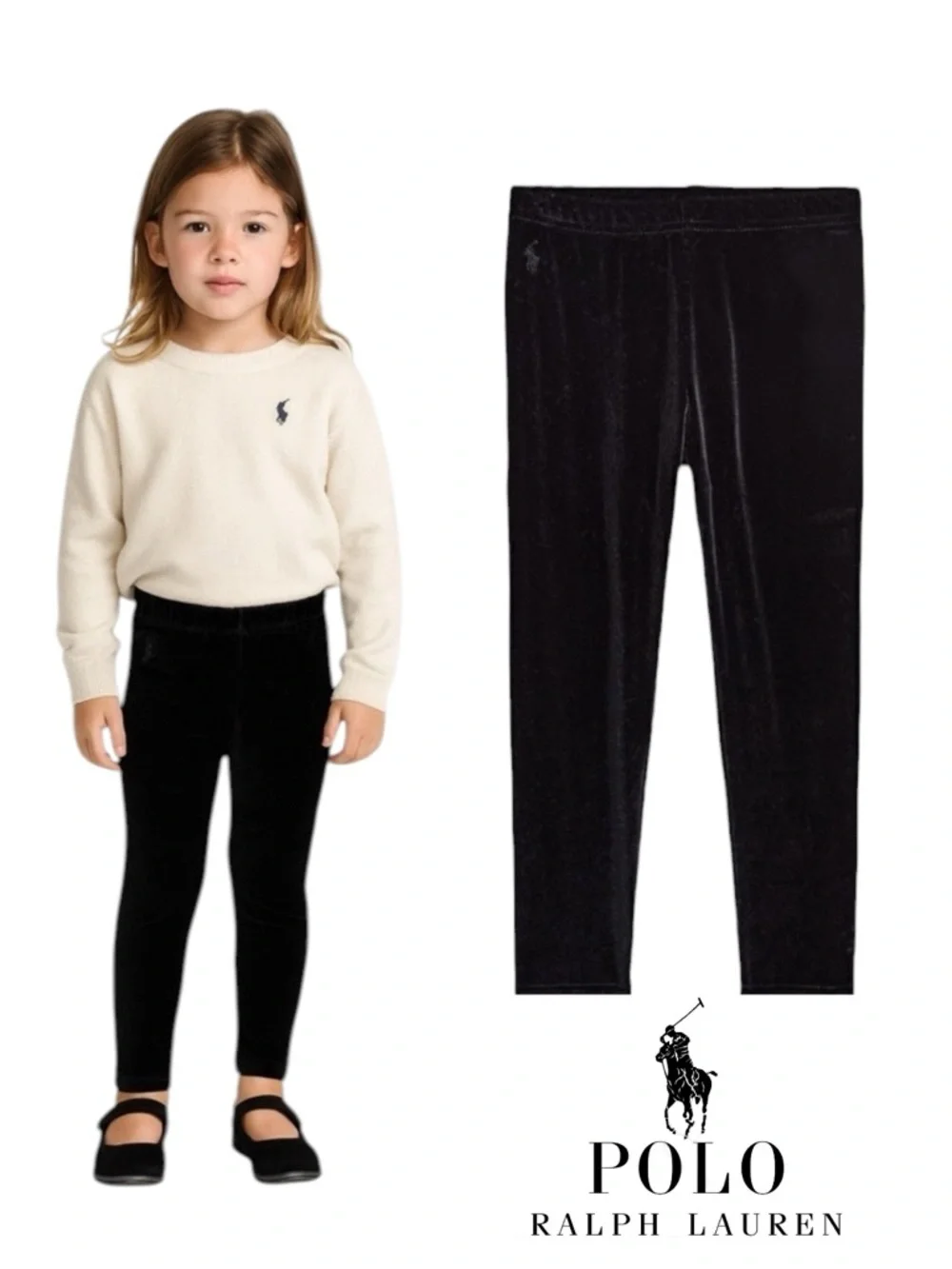 POLO RALPH LAUREN Girls Black Brushed Velour Leggings 3T